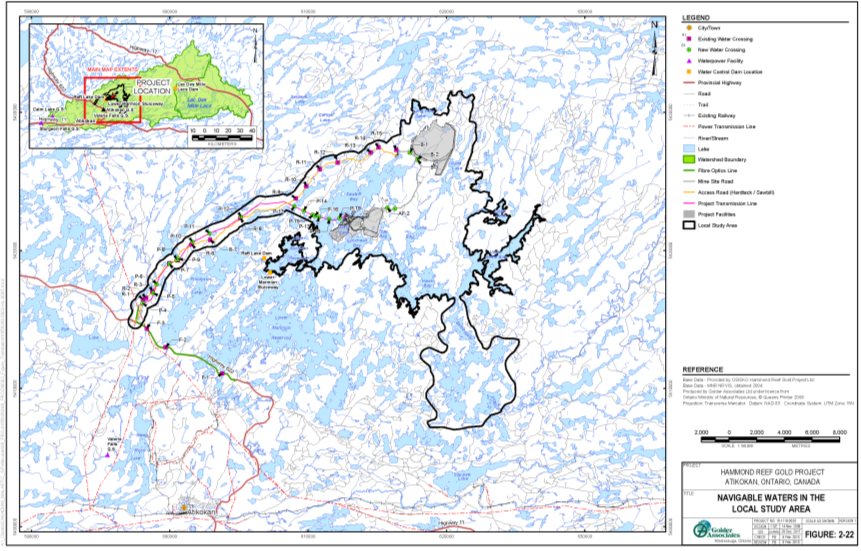 Map shows the local study area is bound to the north by Long Hike Lake, to the south by the inlet of the Seine River, Upper Seine Bay to the east, and Raft Lake and Upper Marmion Reservoir dam and sluiceway to the west.