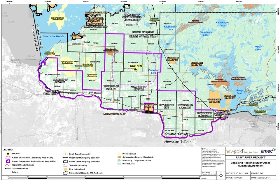 Figure 1-2: Local and Regional Human Environment Study Areas (Source: Rainy River EIS, AMEC).