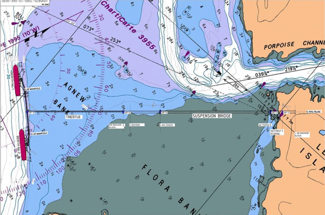 Figure 2. Skeena Estuary and Flora and Agnew Banks. (from Hatch, 2015. Pacific Northwest LNG - 3D Modelling of Potential Effects of Marine Structures on Site Hydrodynamics and Sedimentation - May 5, 2015, Figure 1-1: Location of the Proposed LNG Terminal)